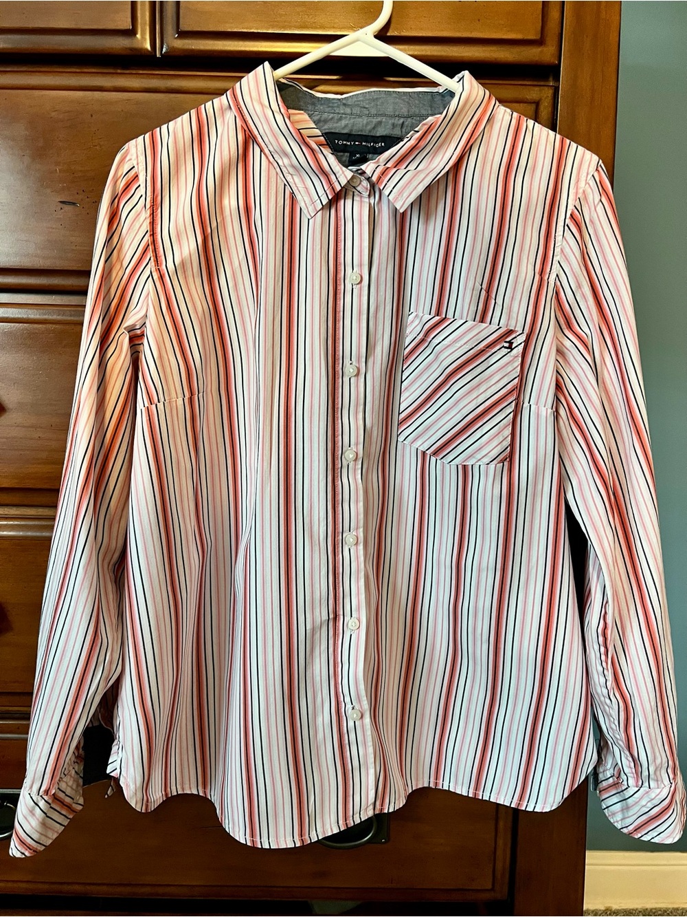 Tommy Hilfiger Striped pink & White Button-Up Shirt Sz XL